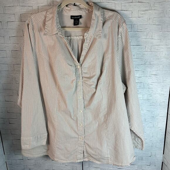 Lane Bryant stripes white metallic gold button down blouse curvy cut plus size - Picture 1 of 9